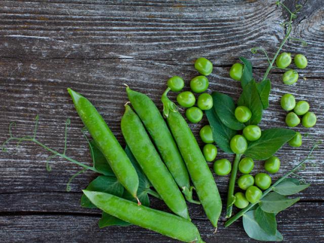 fresh pea on dark wooden surface