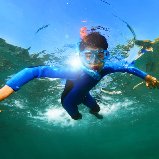 Un petit garçon fait du snorkeling sur la Côte Bleue