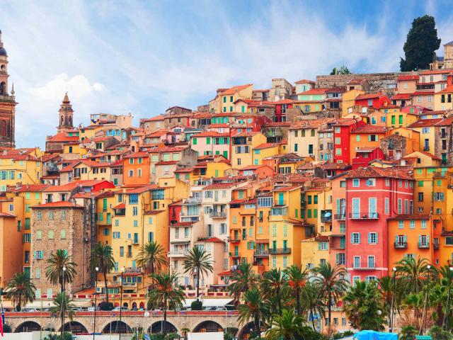 View on old part of Menton, Provence-Alpes-Cote d'Azur,  France.