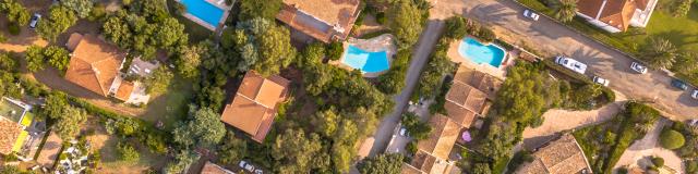 Luxury Villas with swimming pools top down aerial view in Southern France