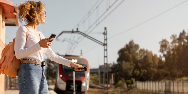 Medium Shot Woman Traveling By Train