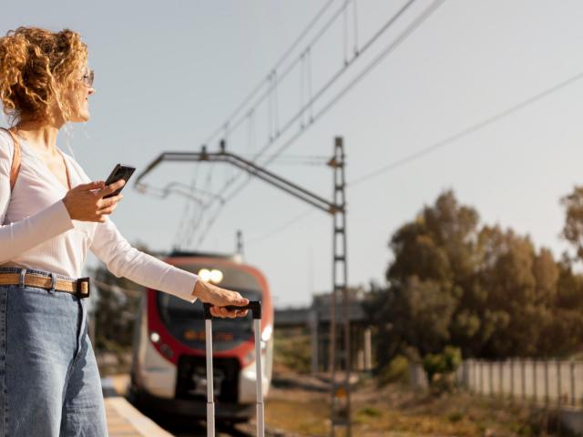 Medium Shot Woman Traveling By Train