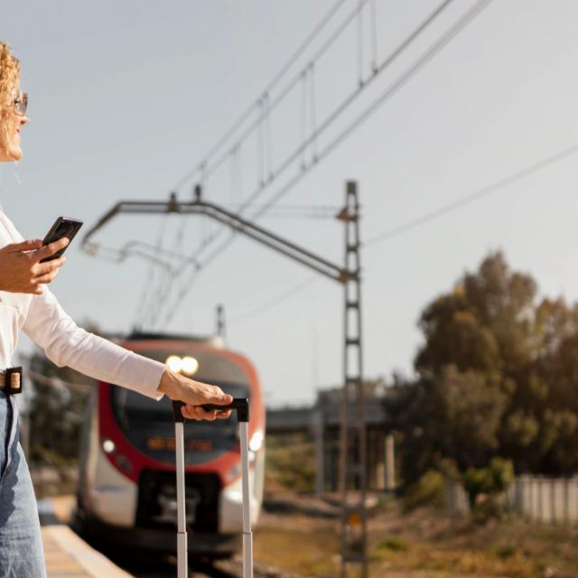 Medium Shot Woman Traveling By Train