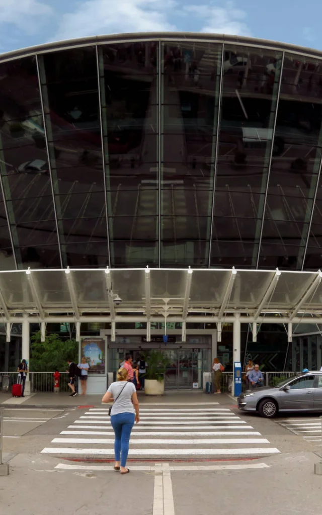 Nice, France - July 14, 2018: Terminal building at Nice Cote d'Azur Airport. It is the third busiest airport in France.