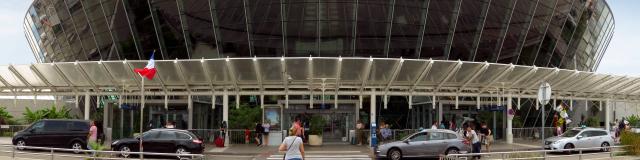 Nice, France - July 14, 2018: Terminal building at Nice Cote d'Azur Airport. It is the third busiest airport in France.