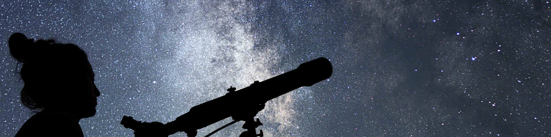 Woman with telescope watching the stars. Stargazing woman and night sky.