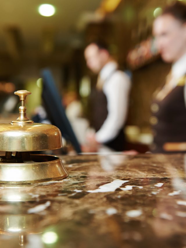 Modern luxury hotel reception counter desk with bell