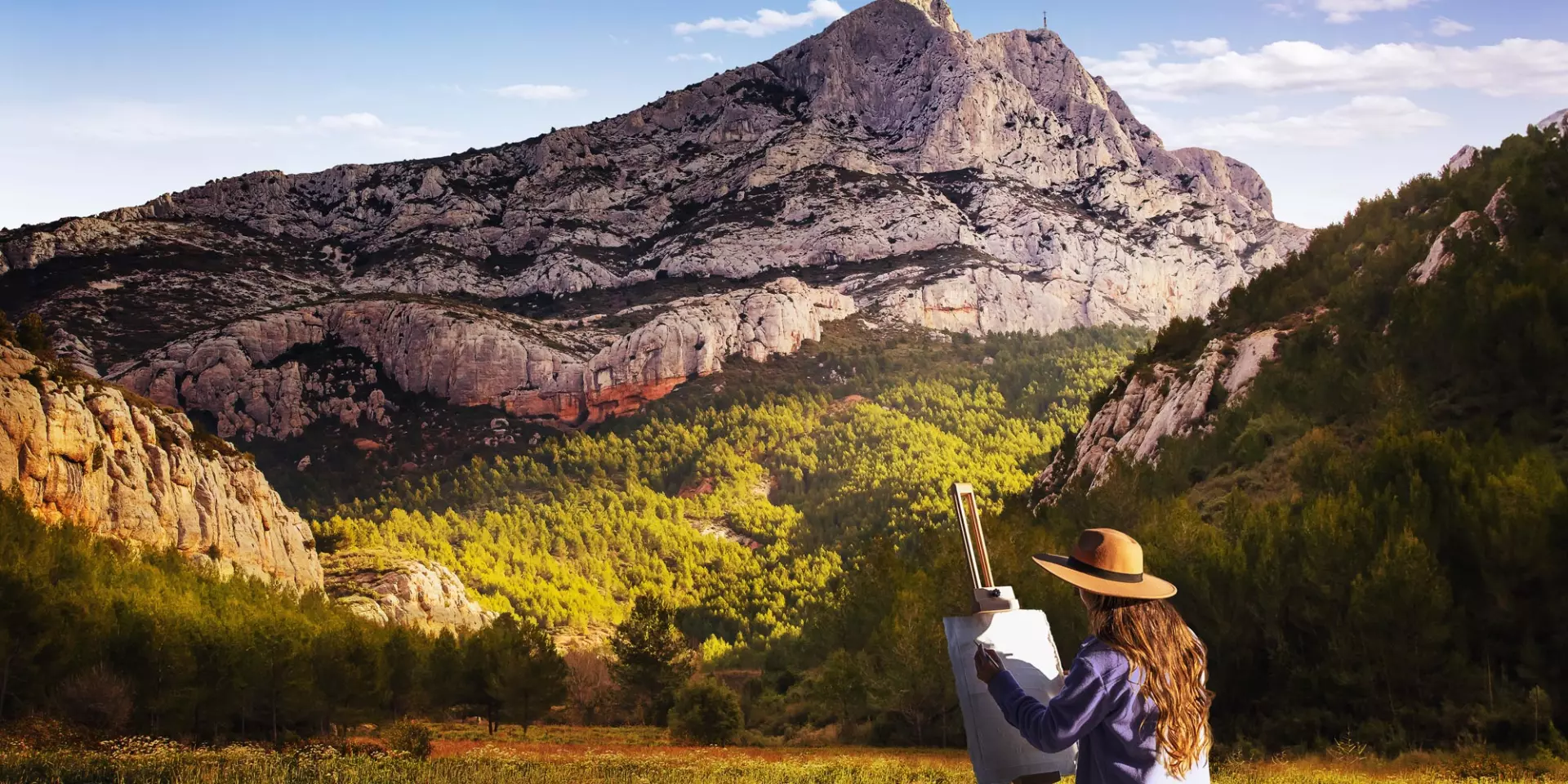 Représentation d'un peintre devant la Sainte-Victoire