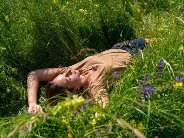 Woman lying in the grass - Boscodon Abbey