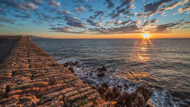 Sunset over the sea from the ramparts of Antibes