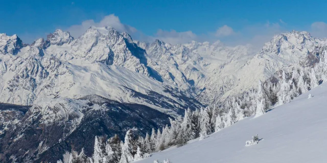 Snow-covered mountains in Saint-Crépin in the Hautes-Alpes