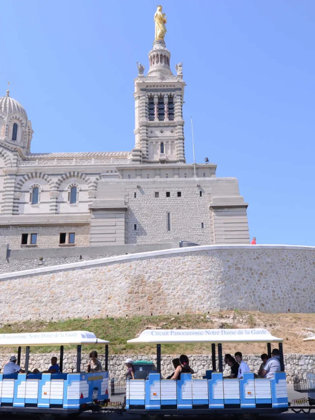 Marseille's little train photographed at the foot of Notre-Dame-de-la-Garde