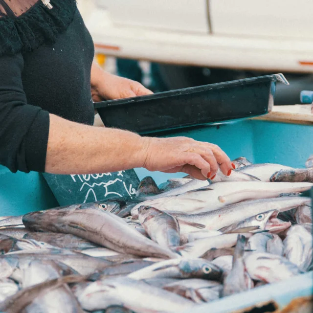 Saleswoman at a fish market