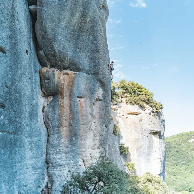 La grimpeuse Eline Le Menestrel sur la falaise de Buoux