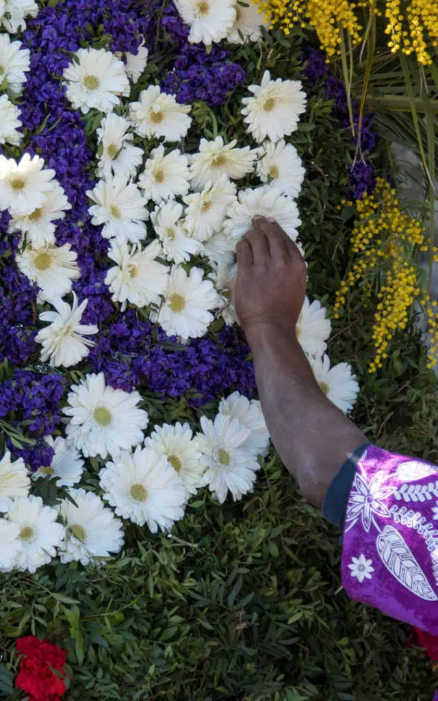 Des fleurs sur un char décoré à la Fête des Violettes Tourrettes-sur-Loup