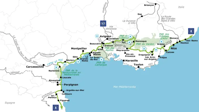 La Méditerranée à vélo Carte de présentation de l'itinéraire 2026