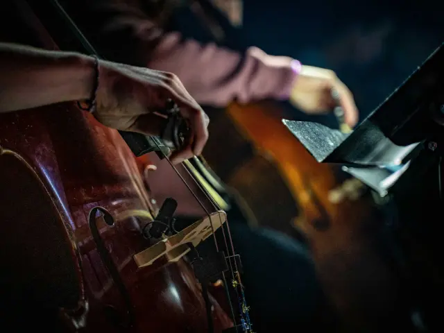 Nahaufnahme der Hände von Musikern in einem Orchester